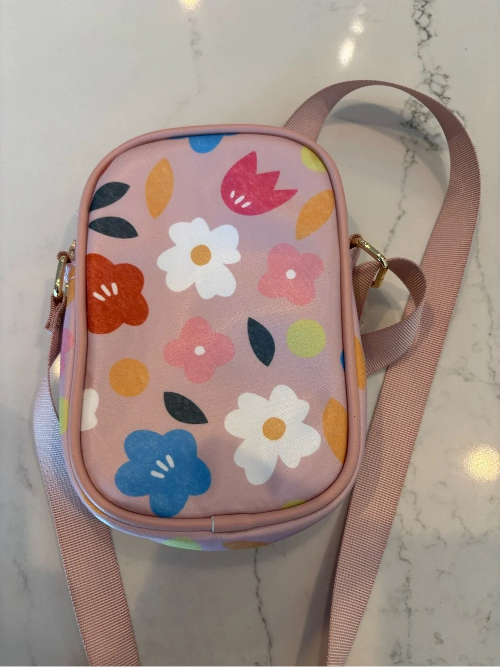 Kids Pink Floral Crossbody Bag with Adjustable Strap